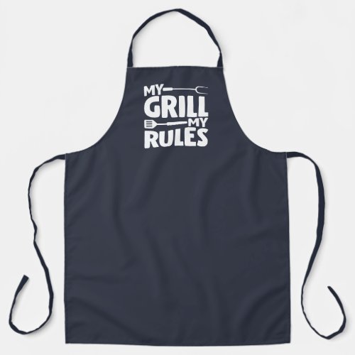 My Grill My Rules Funny BBQ Logo Navy Blue Apron