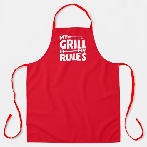 My Grill My Rules Funny BBQ Logo Red Apron