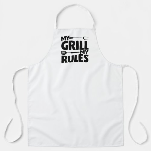 My Grill My Rules Funny BBQ Logo White Apron