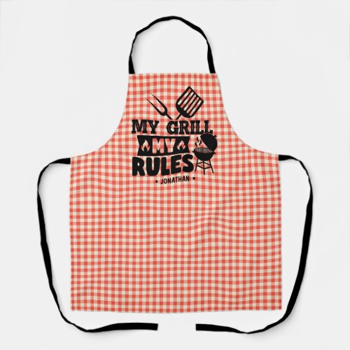 My Grill My Rules Funny Red Gingham BBQ Kitchen Apron