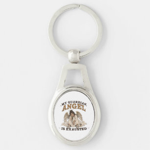 My Guardian Angel Is Exhausted Vintage Graphic Keychain