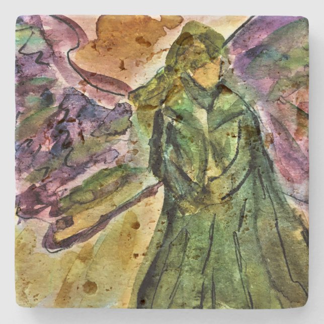 My Guardian Angel Travertine tile Stone Coaster (Front)