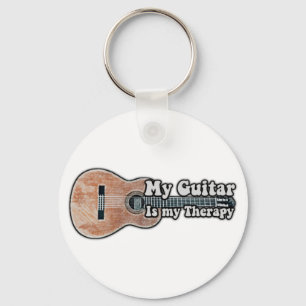 My guitar is my therapy. vintage brown guitar keychain