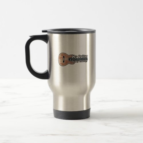 My guitar is my therapy vintage brown guitar travel mug