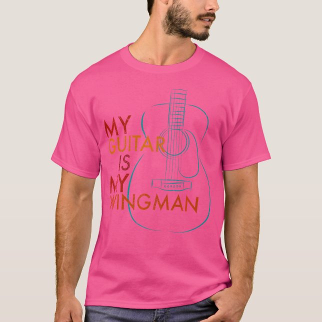 My Guitar Is My Wingman Line Art Of Acoustic Guita T-Shirt (Front)