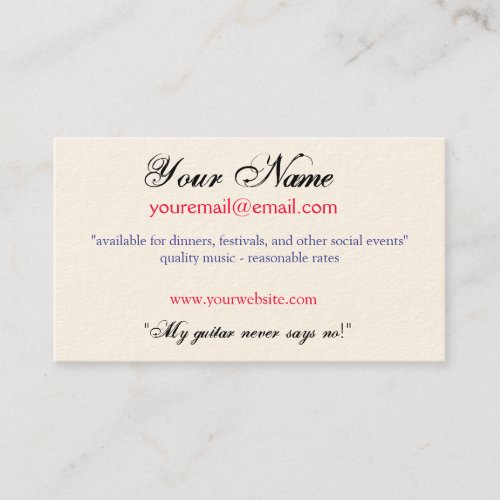 "My guitar never says no!" Business Card Template
