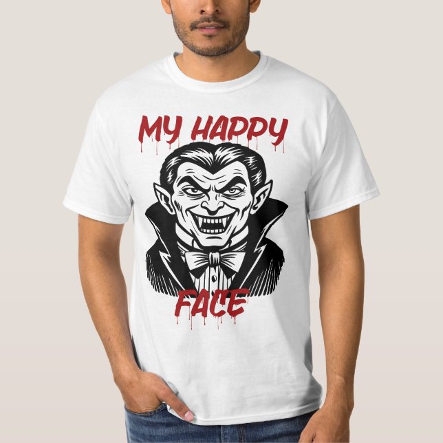 My Happy Face, Funny Vampire Halloween T-Shirt (Front)
