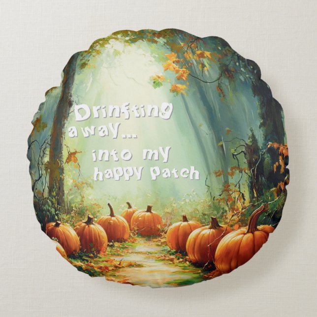 My Happy Patch Pretty Pumpkin Large Round Pillow (Front)