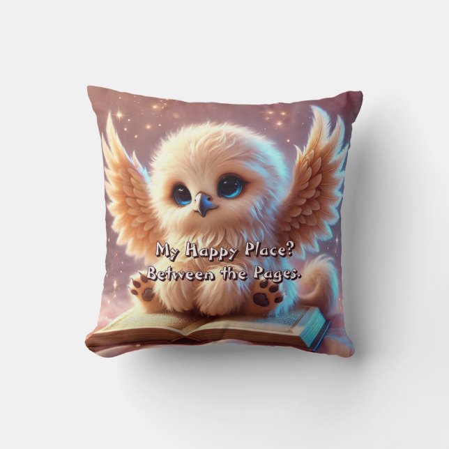 My Happy Place Baby Griffin Book Lover  Throw Pillow (Front)