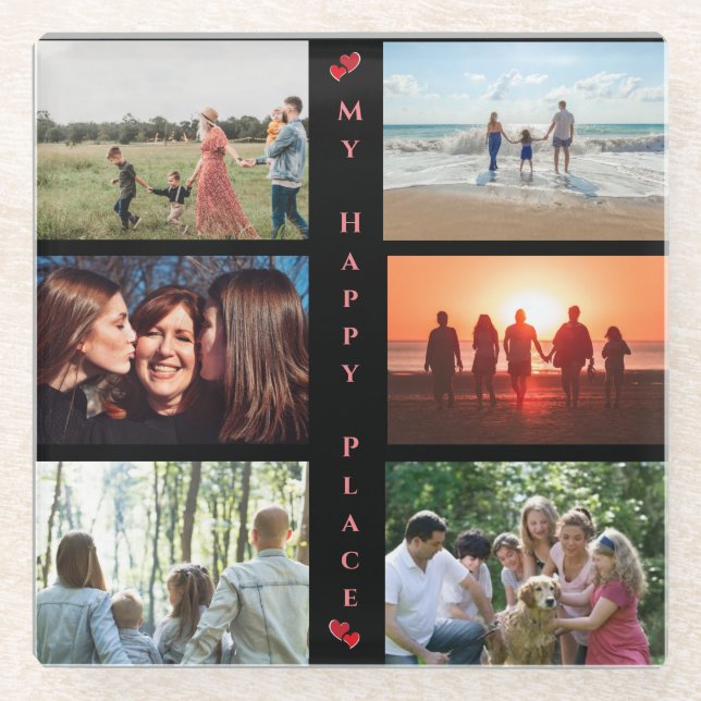 My Happy Place Customizable Family Photo 6 Picture Glass Coaster (Front)