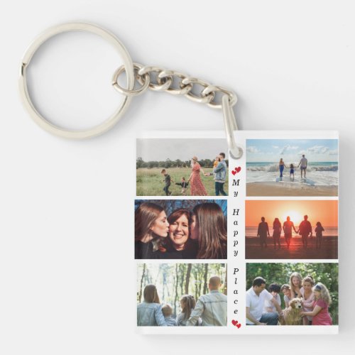 My Happy Place Customizable Family Photo 6 Picture Keychain
