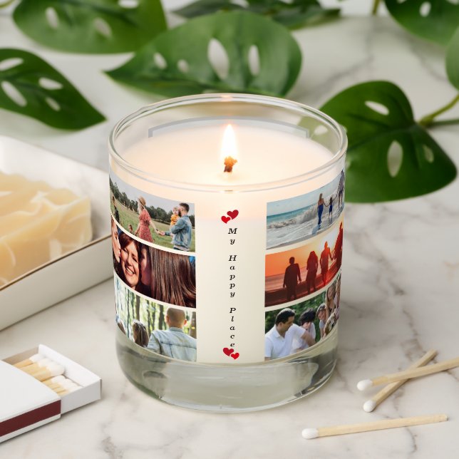 My Happy Place Customizable Family Photo 6 Picture Scented Candle (Lit)