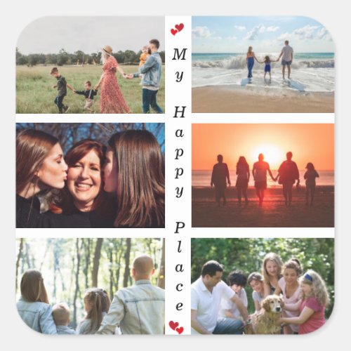 My Happy Place Customizable Family Photo 6 Picture Square Sticker