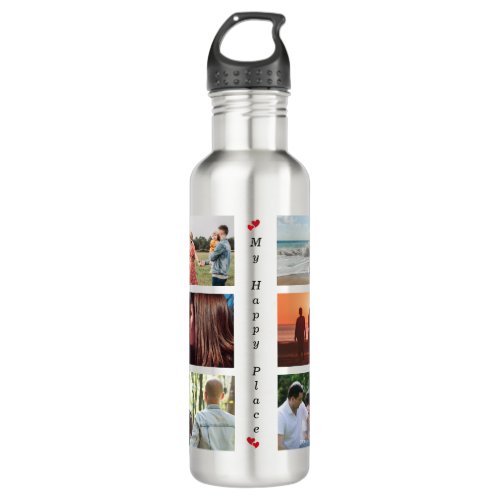 My Happy Place Customizable Family Photo 6 Picture Stainless Steel Water Bottle