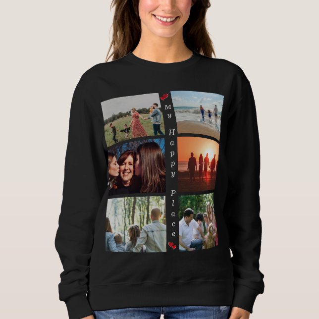 My Happy Place Customizable Family Photo 6 Picture Sweatshirt (Front)
