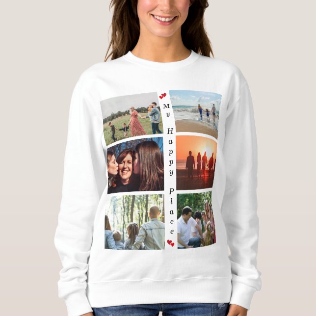 My Happy Place Customizable Family Photo 6 Picture Sweatshirt (Front)