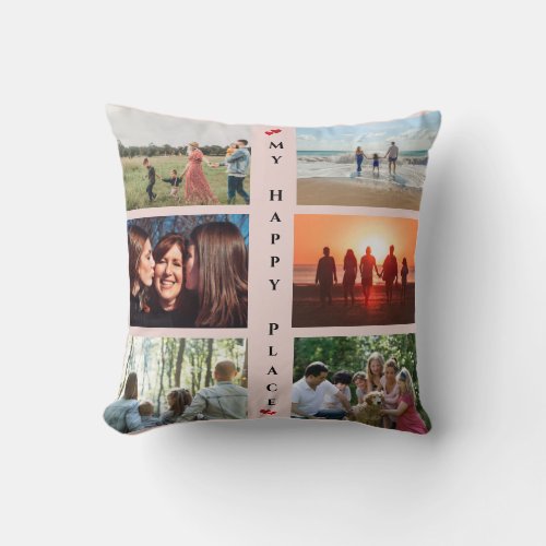 My Happy Place Customizable Family Photo 6 Picture Throw Pillow