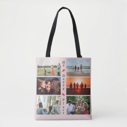 My Happy Place Customizable Family Photo 6 Picture Tote Bag