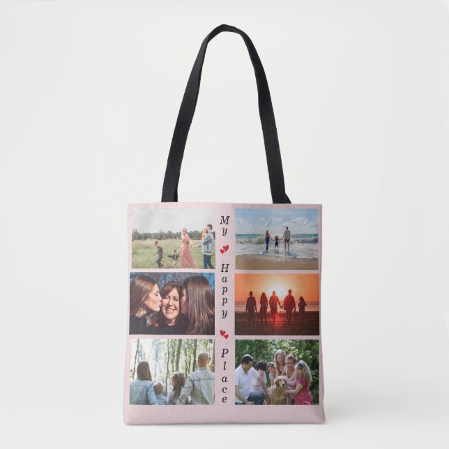 My Happy Place Customizable Family Photo 6 Picture Tote Bag (Front)