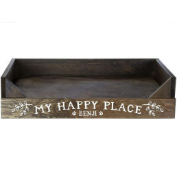 My Happy Place Cute Walnut Wooden Dog Bed