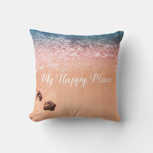 My Happy Place Ocean Waves Throw Pillow