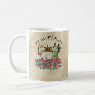 My Happy Place Quilting Sewing Machine With Roses  Coffee Mug