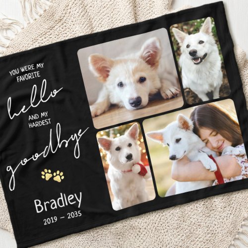 My Hardest Goodbye 4 Photo Black Pet Loss Memorial Fleece Blanket