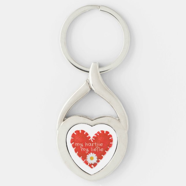 My Hartjie My Liefie Applique Heart and Daisy Keychain (Front)