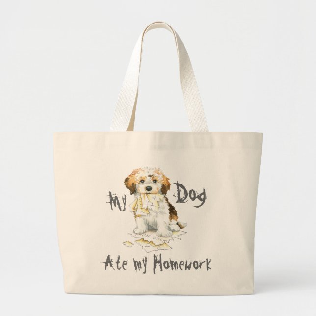 My Havanese Ate My Homework Large Tote Bag (Front)