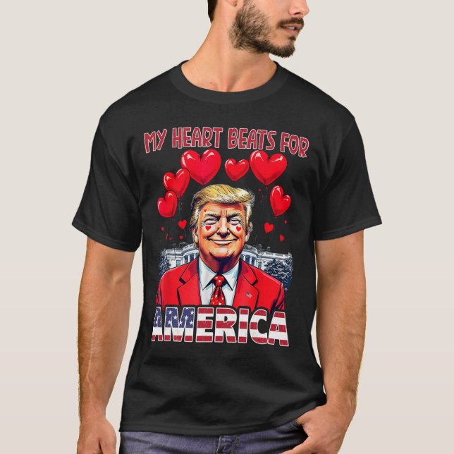 My Heart Beats For America Trump Valentine's Day U T-Shirt (Front)