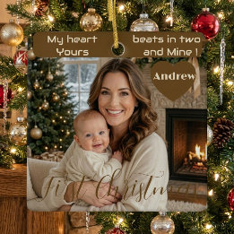 My Heart Beats in Two | Baby's First Christmas Mom Ceramic Ornament