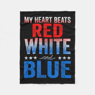 My Heart Beats Red White And Blue American Flag Fleece Blanket