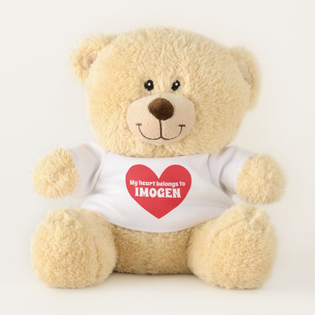 My heart belongs red white name personalized teddy bear (Front)