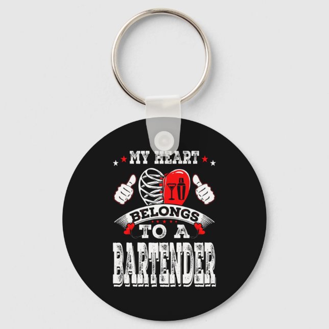 My Heart Belongs To A Bartender Valentine Day  Keychain (Front)