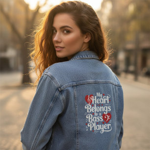 My Heart Belongs to a Bass Player Funny Musician Denim Jacket
