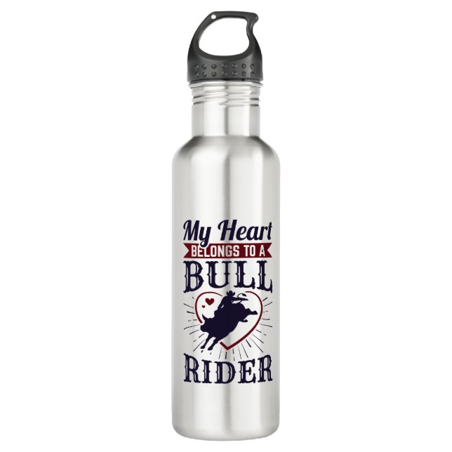 My Heart Belongs To a Bull Rider Stainless Steel Water Bottle (Front)
