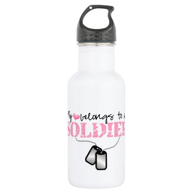 My Heart Belongs To A Soldier Water Bottle (Front)