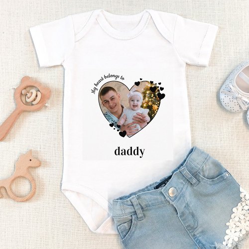 My Heart Belongs To Daddy Personalized Baby Photo  Baby Bodysuit