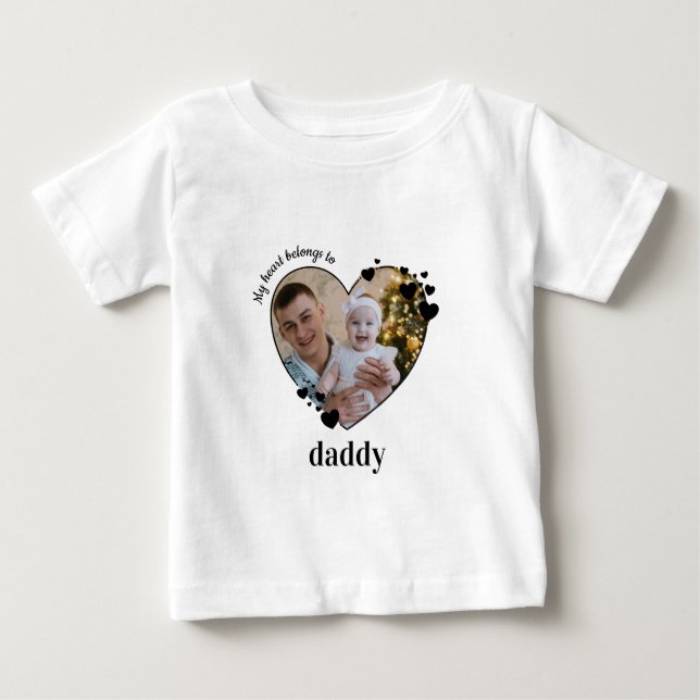 My Heart Belongs To Daddy Personalized Baby Photo  Baby T-Shirt (Front)