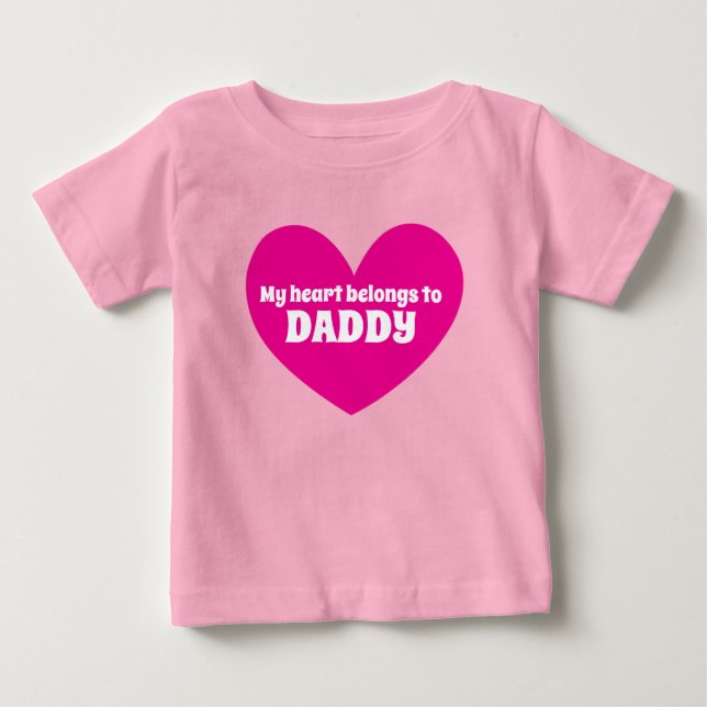 My heart belongs to Daddy pink white custom name Baby T-Shirt (Front)