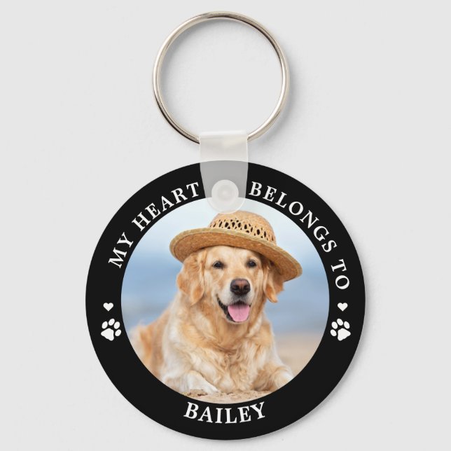 My Heart Belongs To Dog Custom Pet Photo Keychain (Front)