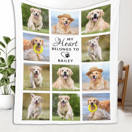 My Heart Belongs To Dog Lover 11 Pet Photo Collage Fleece Blanket