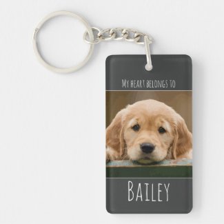 Dog Pet Photo Keychain - "My Heart Belongs To " - for Dog Mom