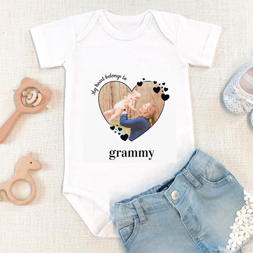 My Heart Belongs To Grammy Personalize Baby Photo  Baby Bodysuit