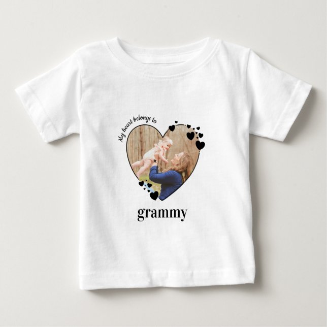 My Heart Belongs To Grammy Personalize Baby Photo  T-Shirt (Front)
