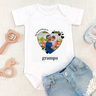 My Heart Belongs To Grandpa Custom Baby Photo  Bodysuit