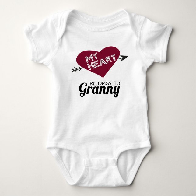 My heart belongs to Granny white with red heart Baby Bodysuit (Front)
