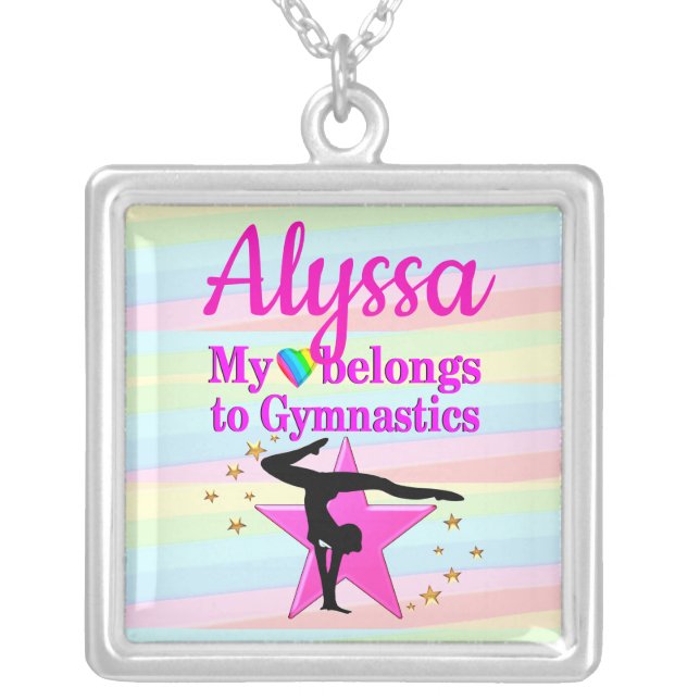 MY HEART BELONGS TO GYMNASTICS SILVER PLATED NECKLACE (Front)
