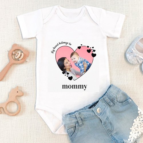 My Heart Belongs To Mommy Personalized Baby Photo Baby Bodysuit