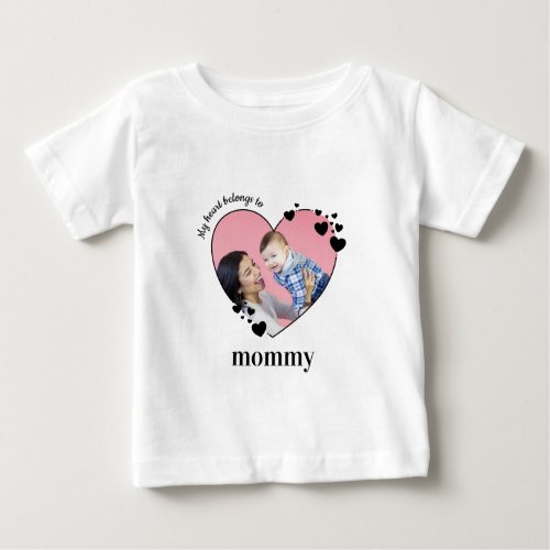 My Heart Belongs To Mommy Personalized Baby Photo Baby T_Shirt